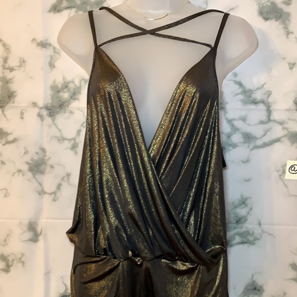AMIE Strappy Metallic Shimmer Wrap Front Bodysuit NWT - Picture 4 of 14